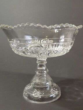 Vintage Early American Pressed Glass Starburst Pattern Pedestal Compote Bowl